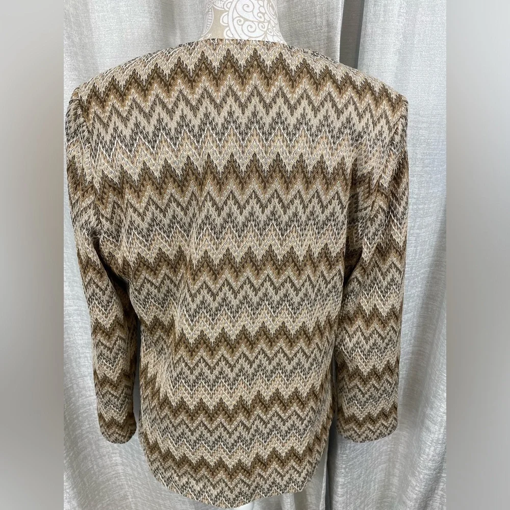 Alfred Dunner Chevron Blazer Jacket Women’s 14 Gold Metallic Accents